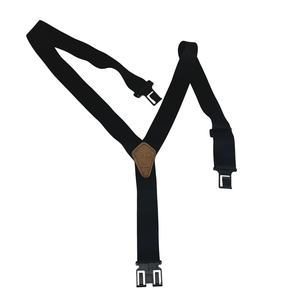 Perry Suspenders Mens Black Elastic Y-Back Belt Clip Hooks Made in USA 2 Inch
